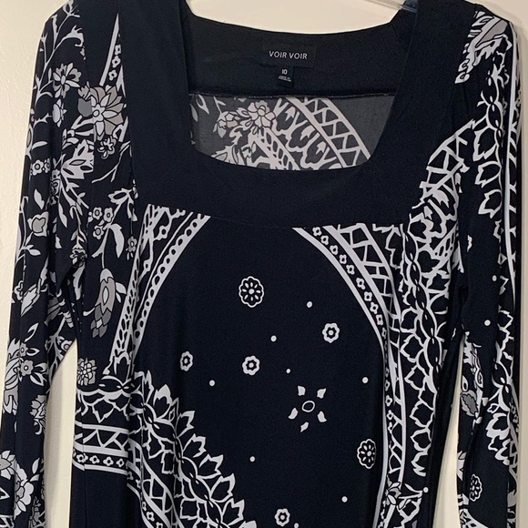 VOIR VOIR Black & White Polyester 3/4 Sleeve Midi Dress Size 10 - Picture 2 of 6